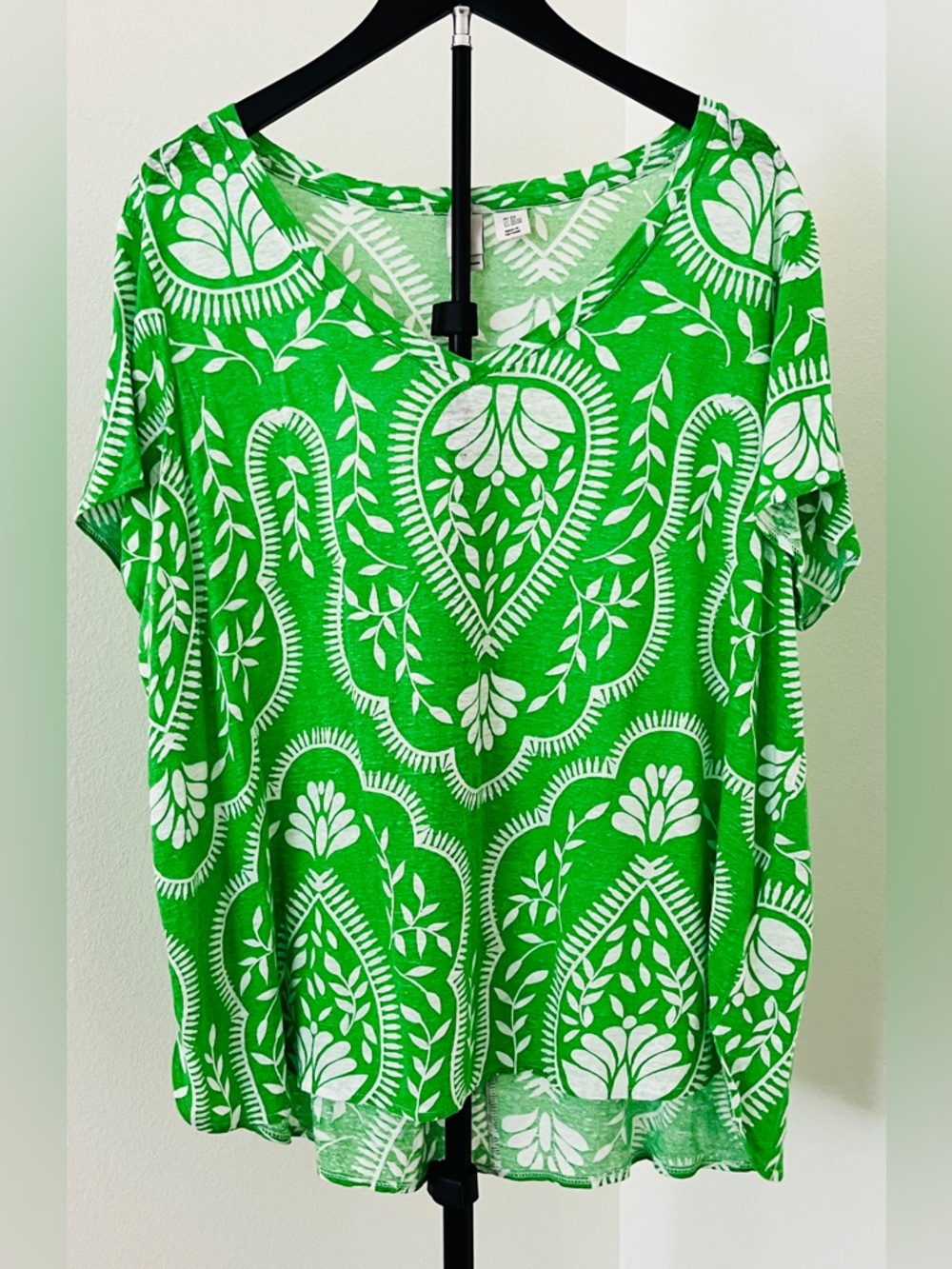 🌿 Joie Green + White 100% Linen | Coastal Whimsy Tunic | 2X